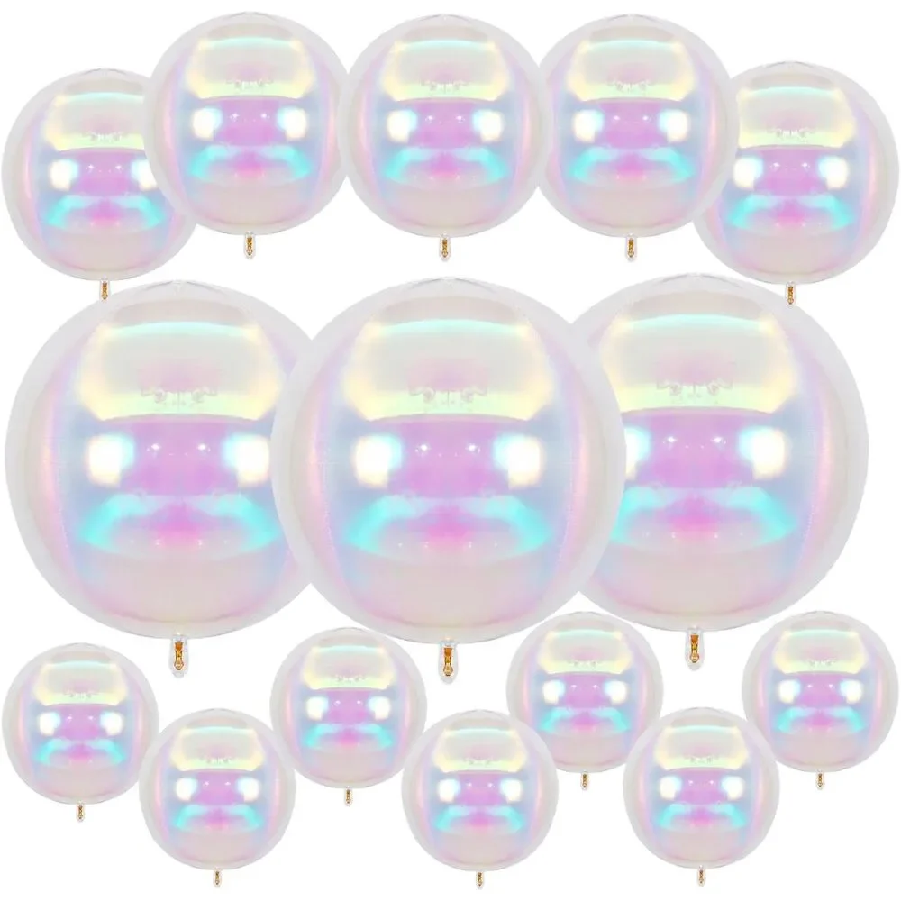 12 Pcs Iridescent 4D Round Foil Balloons Holographic Mermaid Party Decor